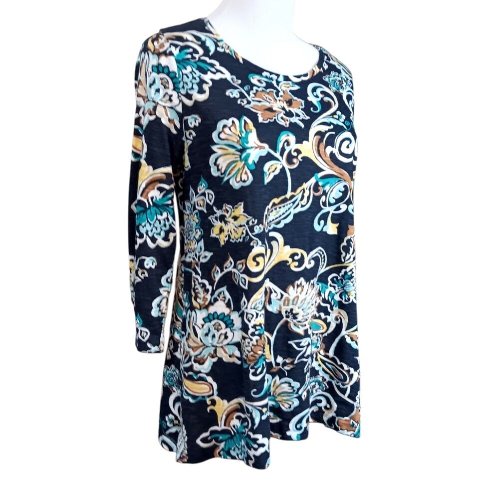 CHICO'S 1 Cotton Blend Pullover Long Tunic Top Shirt M 3/4 Sleeves Travel Casual